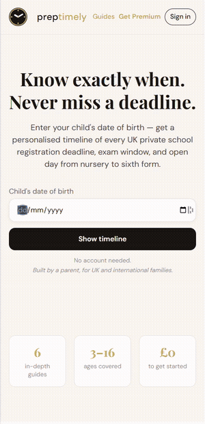 How preptimely works — enter your child's date of birth and see their personalised admissions timeline